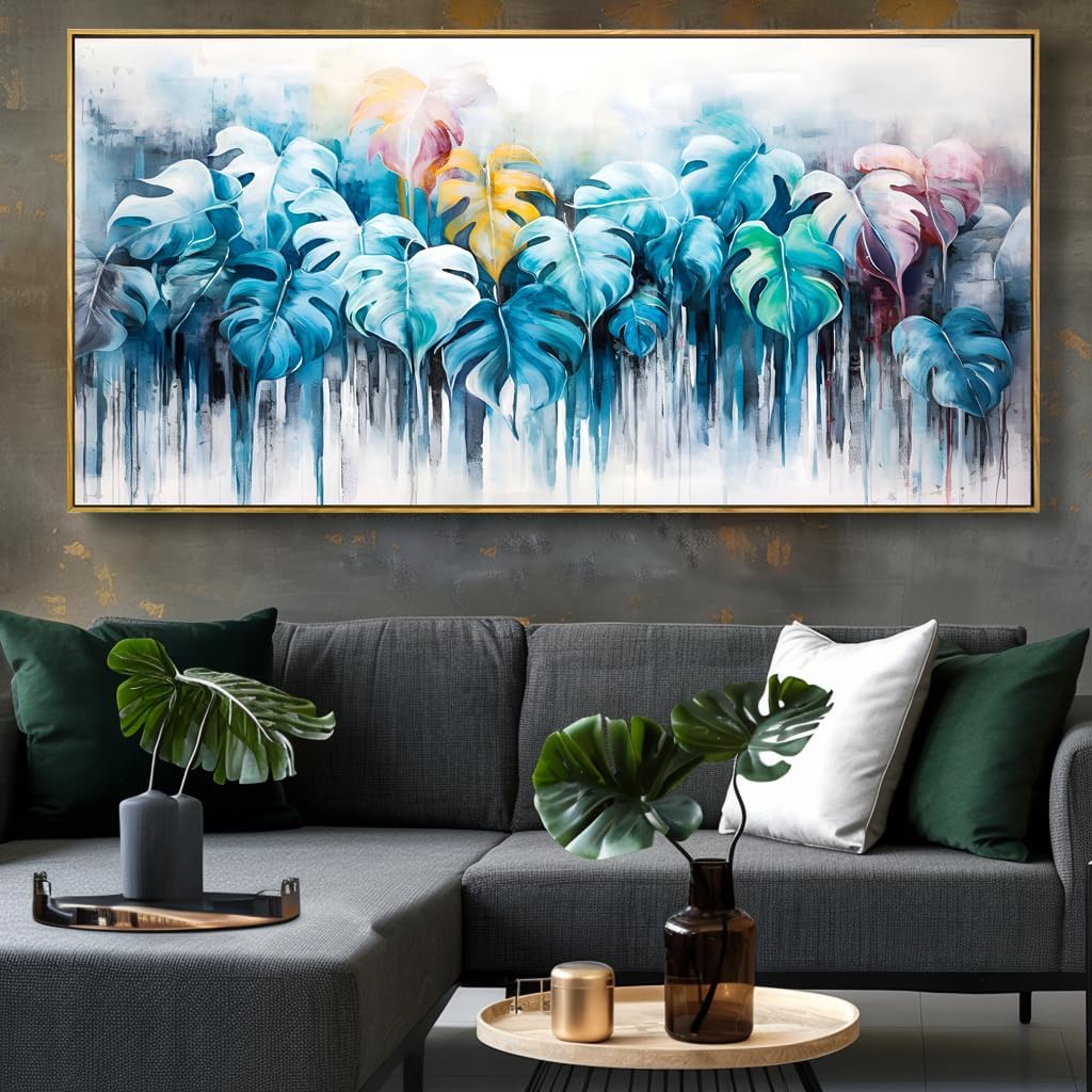 Wall Art Colorful Leaf Abstract Modern Artwork Canvas Painting for Bedroom Living Room Office Large Decor 24'x48' with Framed
