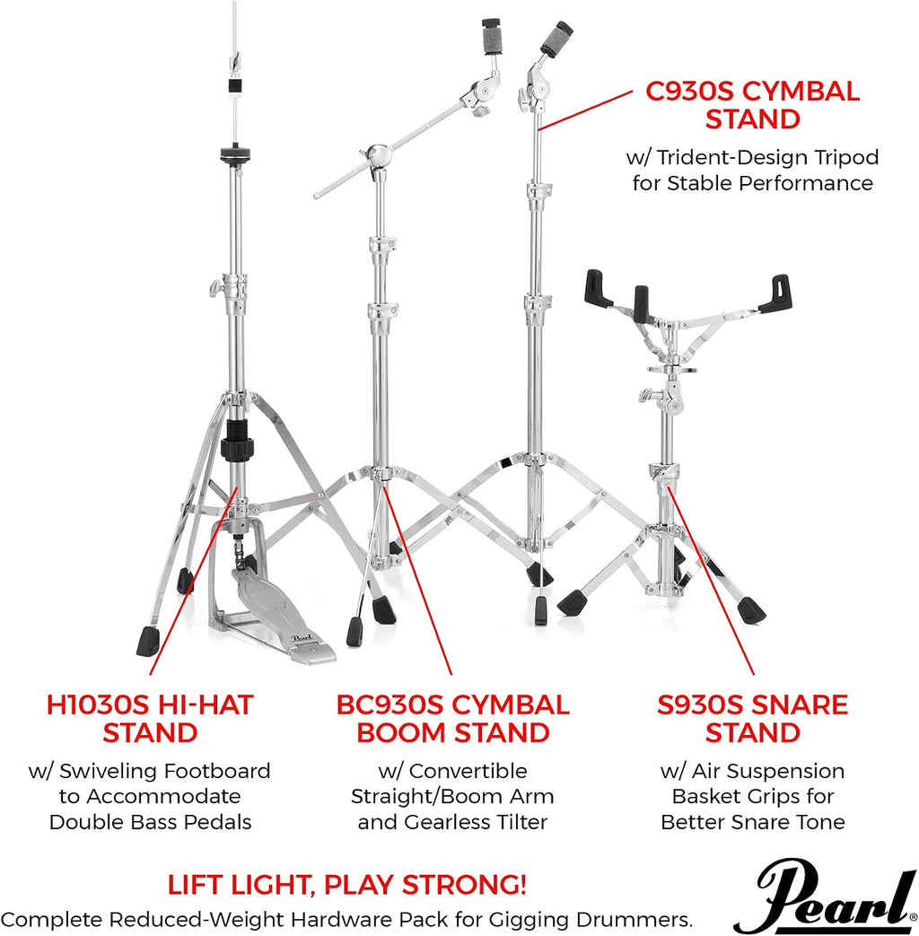 Pearl 930 Series HWP930S Single Braced Hardware Pack Includes Snare, Straight Cymbal, Boom Cymbal, and Hi Hat Stands