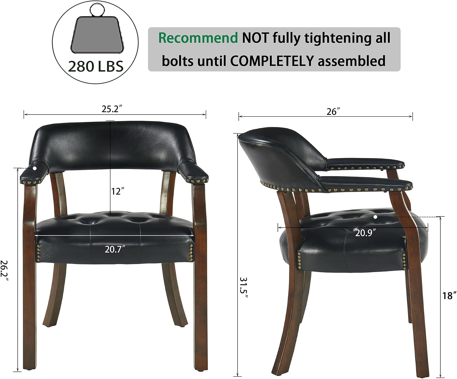 Set of 6 Solid Wood Dining Chairs with Upholstered,Office Desk Chair with Arms. Faux Leather Boss Captain's Chairs,Classic Accent Chairs for Living Room Cherry Walnut Legs & Black NX173D