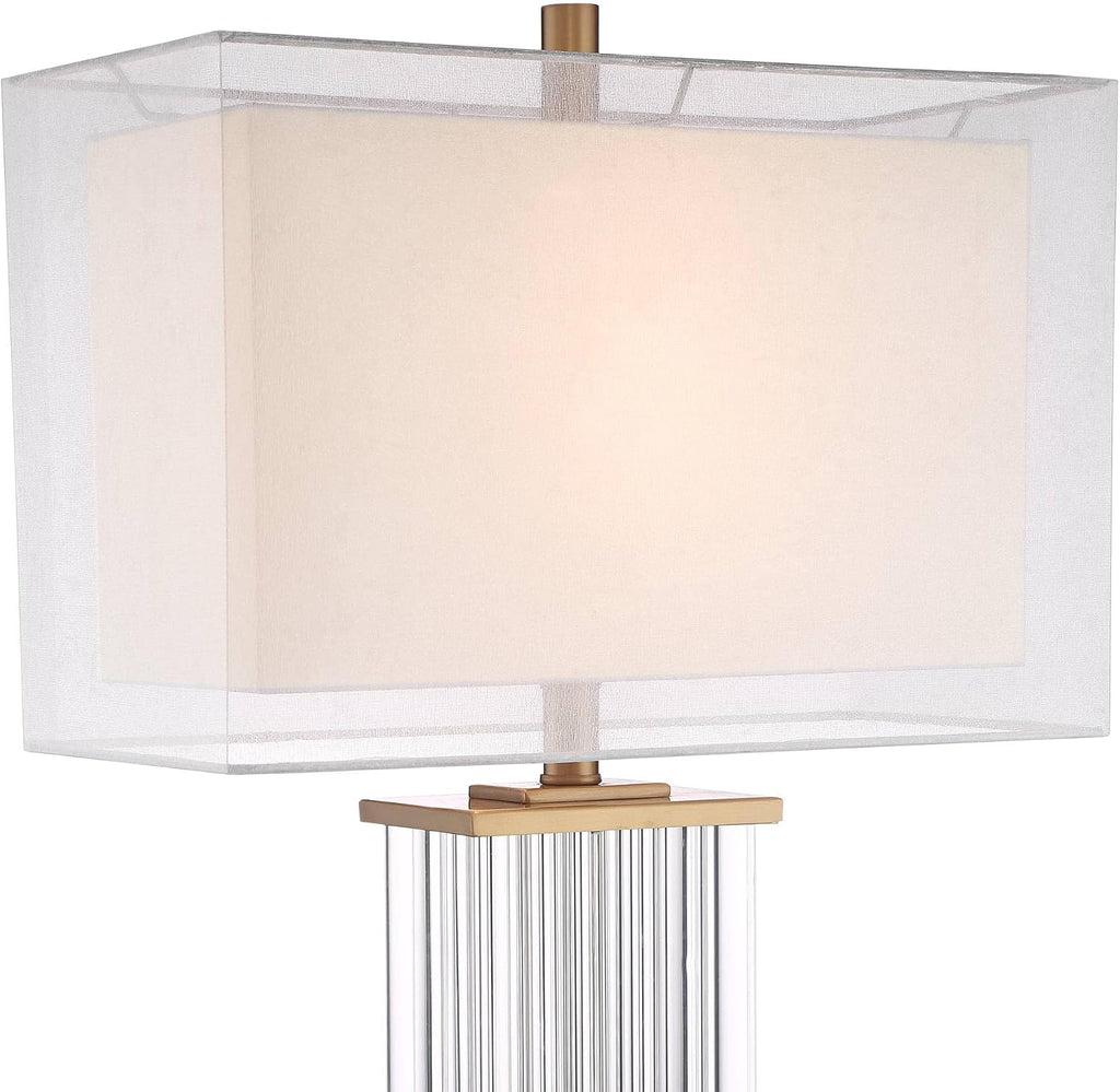 Vienna Full Spectrum Darcia Modern Luxury Table Lamp 29' Tall Clear Crystal Glass Column Sheer Outer White Linen Rectangular Shade for Bedroom Living Room House Home Bedside Nightstand Office Family