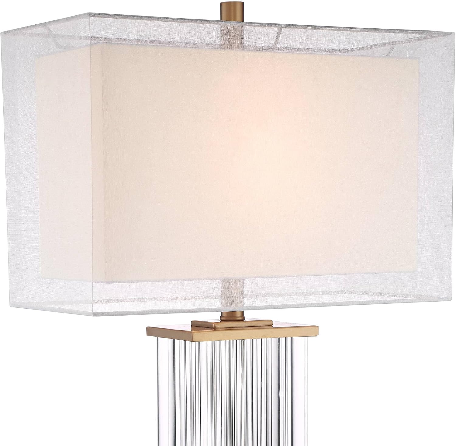 Vienna Full Spectrum Darcia Modern Luxury Table Lamp 29' Tall Clear Crystal Glass Column Sheer Outer White Linen Rectangular Shade for Bedroom Living Room House Home Bedside Nightstand Office Family