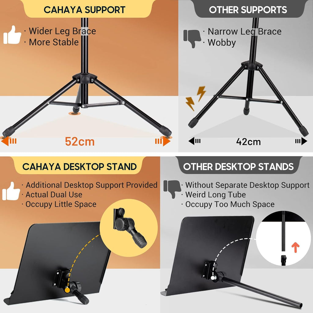 CAHAYA - Dual Use Sheet Music Stand with Holding Tray and Desktop Book Holder, Sheet Music Folder, Projector Stand for Guitar, Ukulele, Violin Players