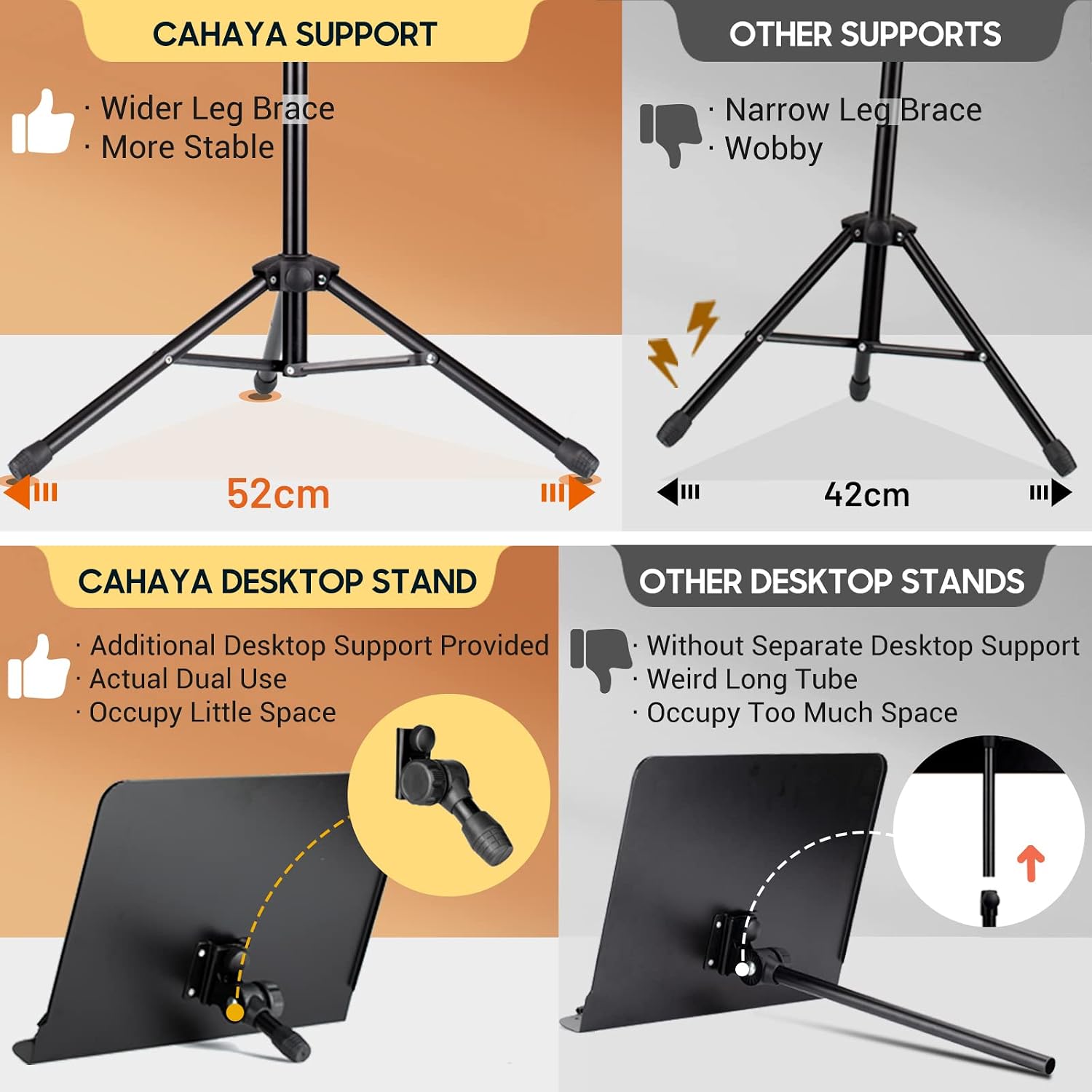 CAHAYA - Dual Use Sheet Music Stand with Holding Tray and Desktop Book Holder, Sheet Music Folder, Projector Stand for Guitar, Ukulele, Violin Players