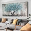 Arjun Tree Wall Art Canvas for Living Room Blue Tree of Life Nature Teal Abstract Textured Painting Picture Modern Panoramic Landscape Artwork Framed Bedroom Home Office Decor, Extra Large 58'x29'