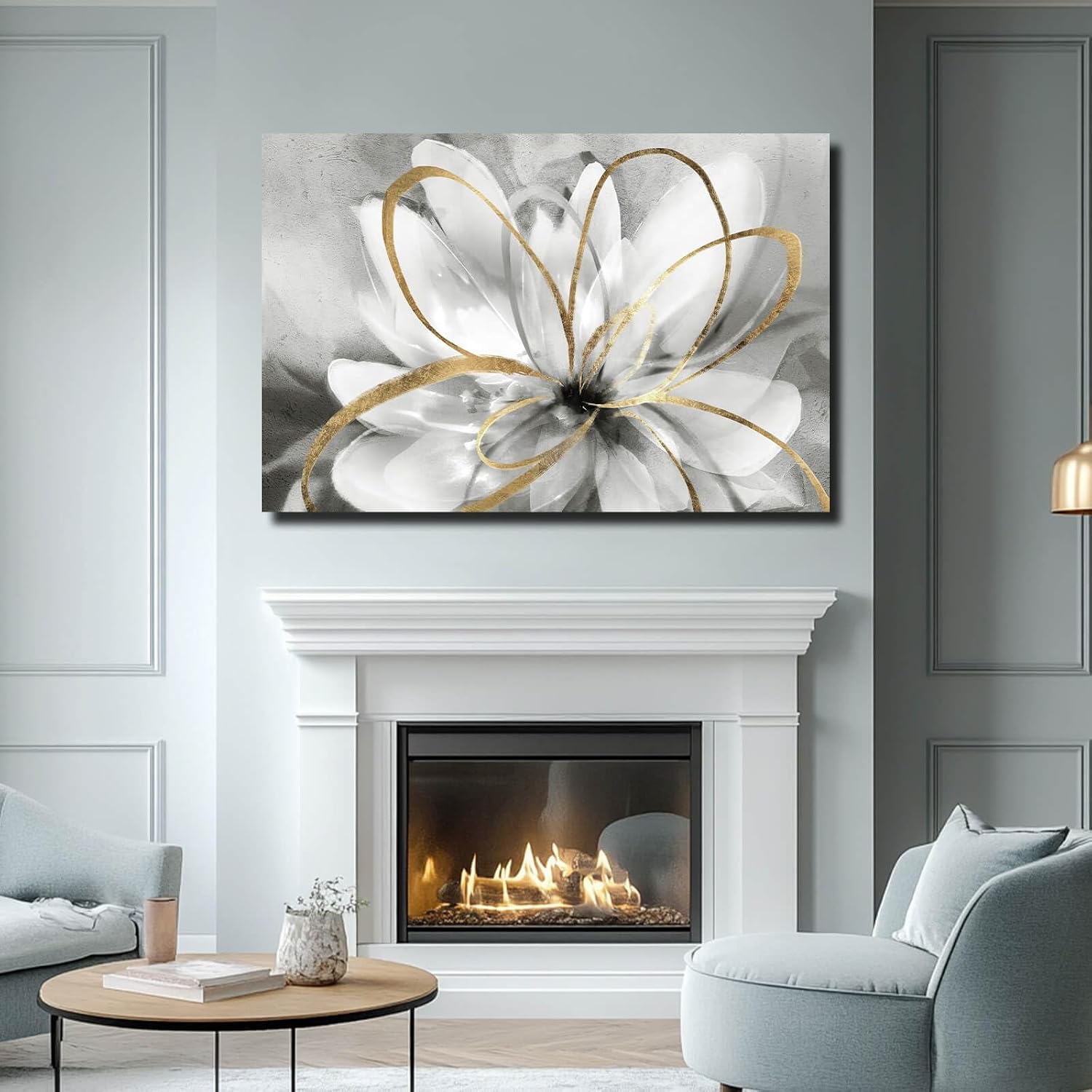 SOUGUAN Botanical Art Posters Gold Flower Wall Decoration Contemporary Wall Art for Living Room Large Size 32'x48' Photo for Dining Room Wall