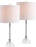 JONATHAN Y 19.5' Clear Crystal Table Lamp Set of 2 for Bedroom, Modern Glam Chrome and Glass Column Nightstand Lamps for Living Room, White Linen Shade, LED Bulbs Included JYL2078A-SET2