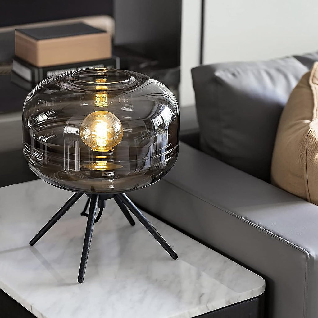 Oval Four-Leg Bracket Glass Table Lamp Personalized Glass Oval Lampshade Bedside Table Lamp Nordic Hand-Blown GlassIron Art Four-Leg Bracket Transparent Glass Lampshade Table Lamp Bedroom (Amber)