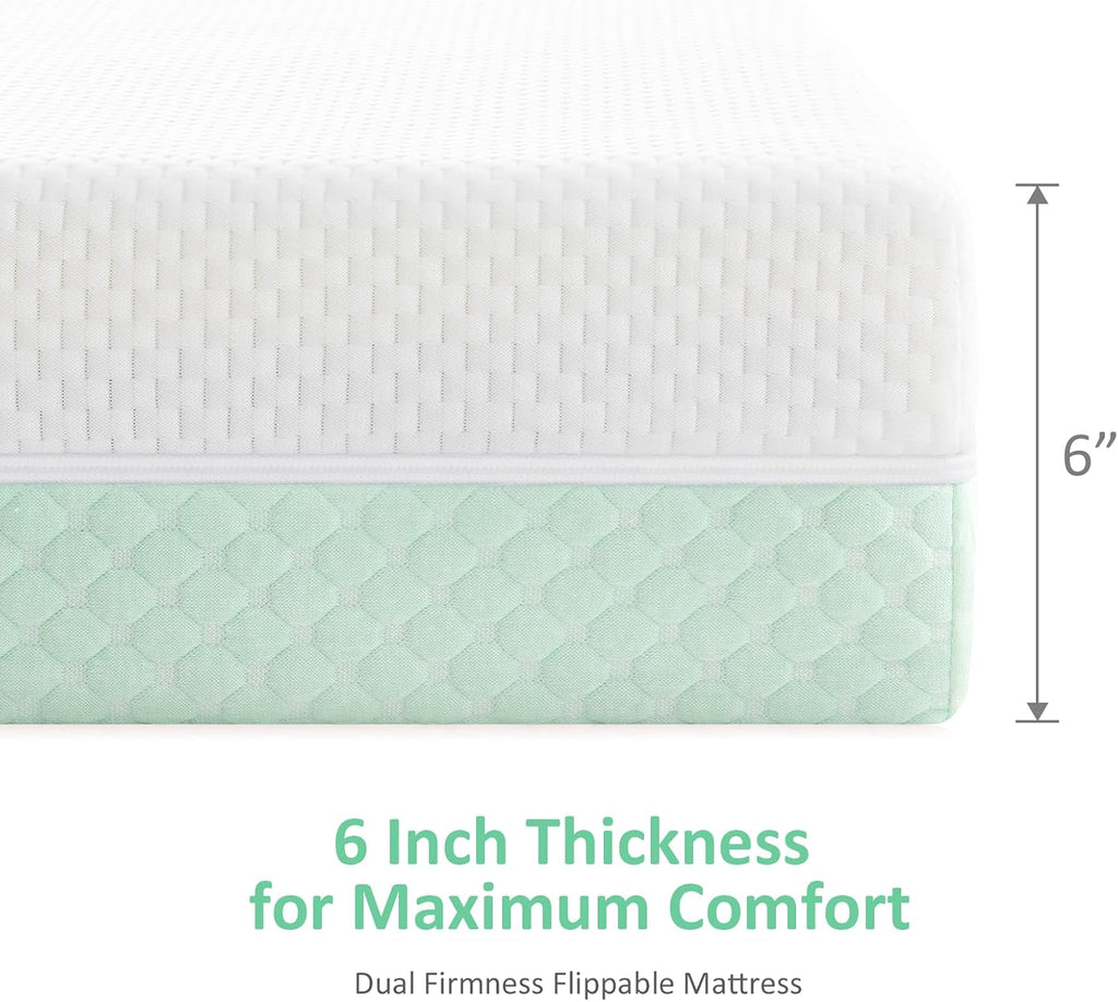 Dourxi Crib Mattress, Dual Sided Comfort Memory Foam Toddler Bed Mattress, Triple-Layer Breathable Premium Baby Mattress for Infant and Toddler w/Removable Outer Cover - White&Green