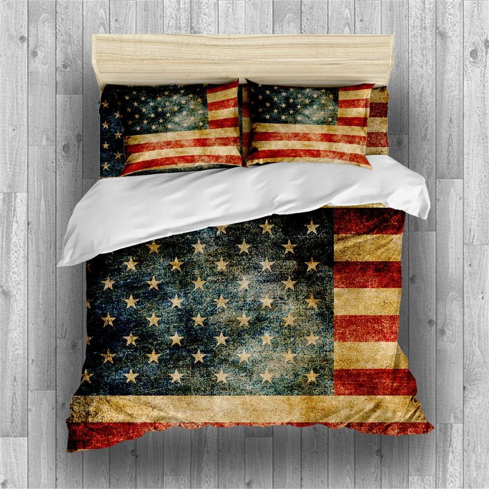 REALIN Vintage Stars and Stripes Duvet Cover Set Rustic American Flag Patriotic Bedding Red White Blue Bed Sets 3/4PCS Quilt Covers/Sheets/Pillow Shams,Twin/Full/Queen/King (I,King-229x259cm-4PCS)
