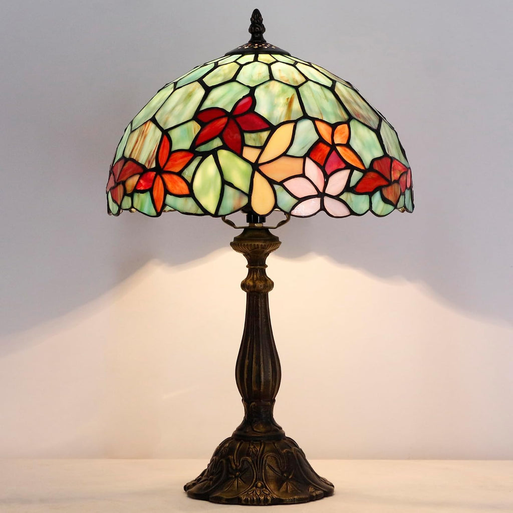 Tiffany Lamp Touch Control Table Lamp Red Yellow Green Flowers Style Stained Glass Desk Lamp 12X12X19 Inches Reading Light