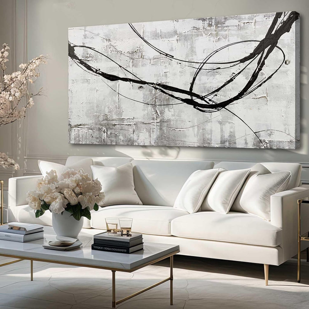 XIANSHOU Large Living Room Wall Decor Abstract Canvas Wall Art Black Wall Decor Contemporary Dining Room Pictures Office Home Decorations 29'x 58' Hallway Decor