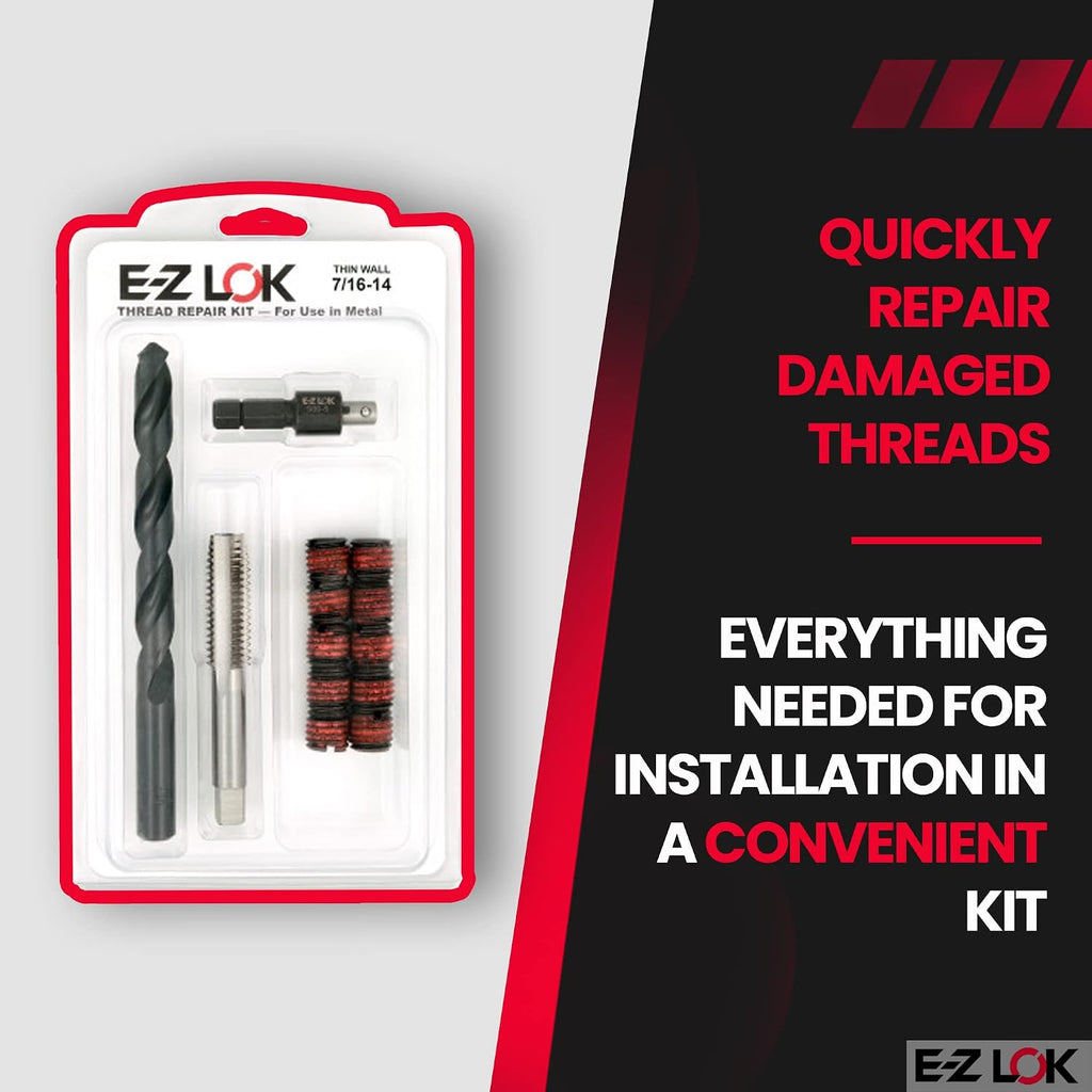 E-Z LOK EZ-310-7 Thread Repair Kit for Metal Carbon Steel Threaded Inserts 7/16-14 and Installation Tools