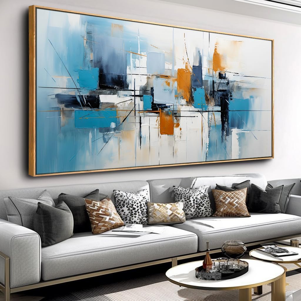 Wall Art Abstract Wall Decor Blue Orange Colorful Canvas Painting Modern Artwork for Living Room Bedroom Dining Room Home Office Decor 24'x48' with Framed
