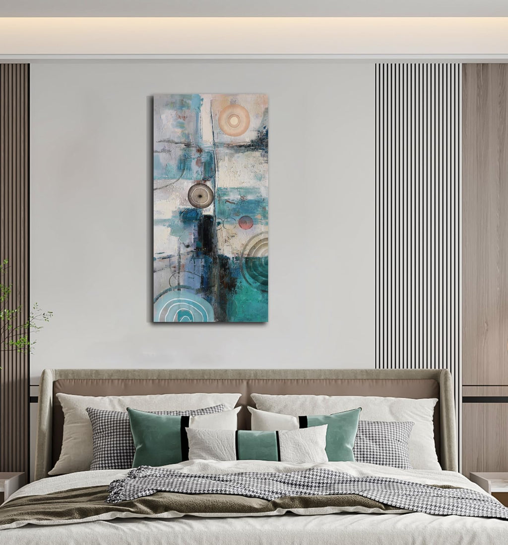 Acocifi Large Abstract Wall Art Turquoise Grey Teal Canvas Textured Painting Modern Geometric Picture, Vertical Artwork Framed for Living Room Bedroom Bathroom Hallway Office Home Decor 58x29