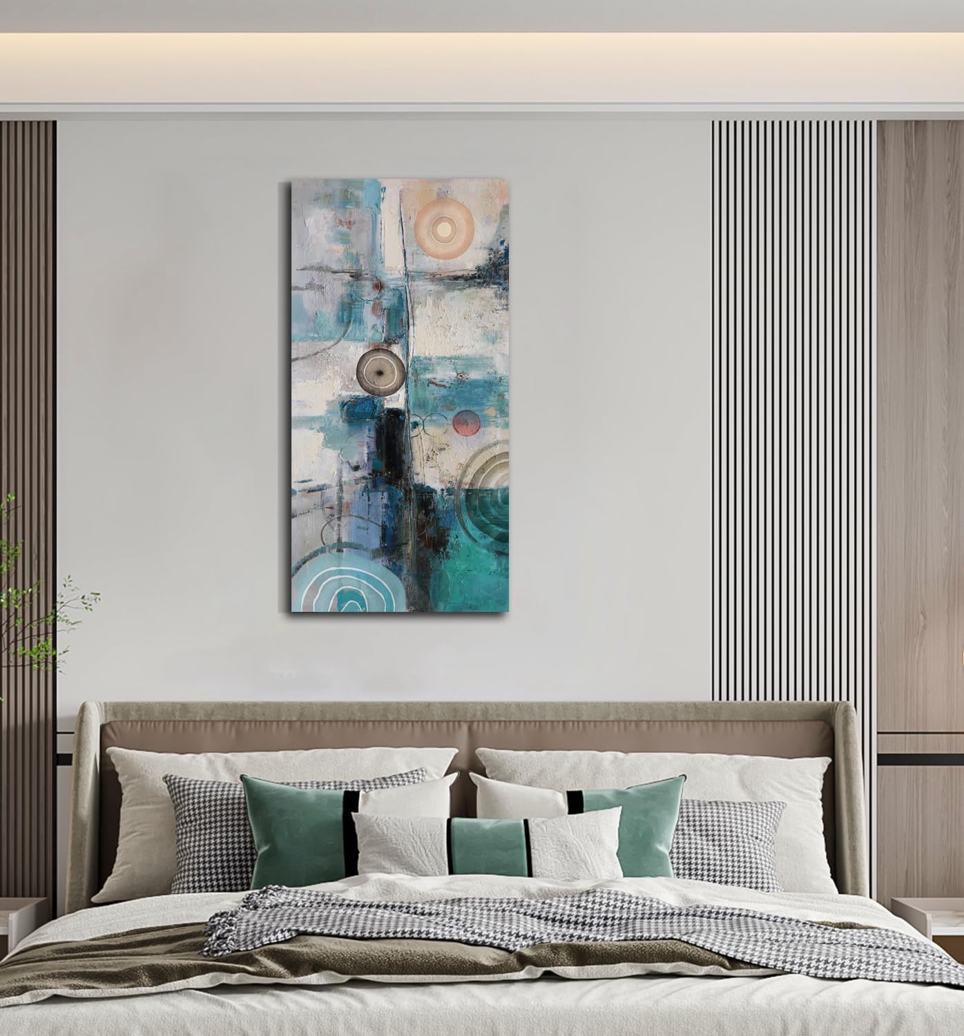 Acocifi Large Abstract Wall Art Turquoise Grey Teal Canvas Textured Painting Modern Geometric Picture, Vertical Artwork Framed for Living Room Bedroom Bathroom Hallway Office Home Decor 58x29