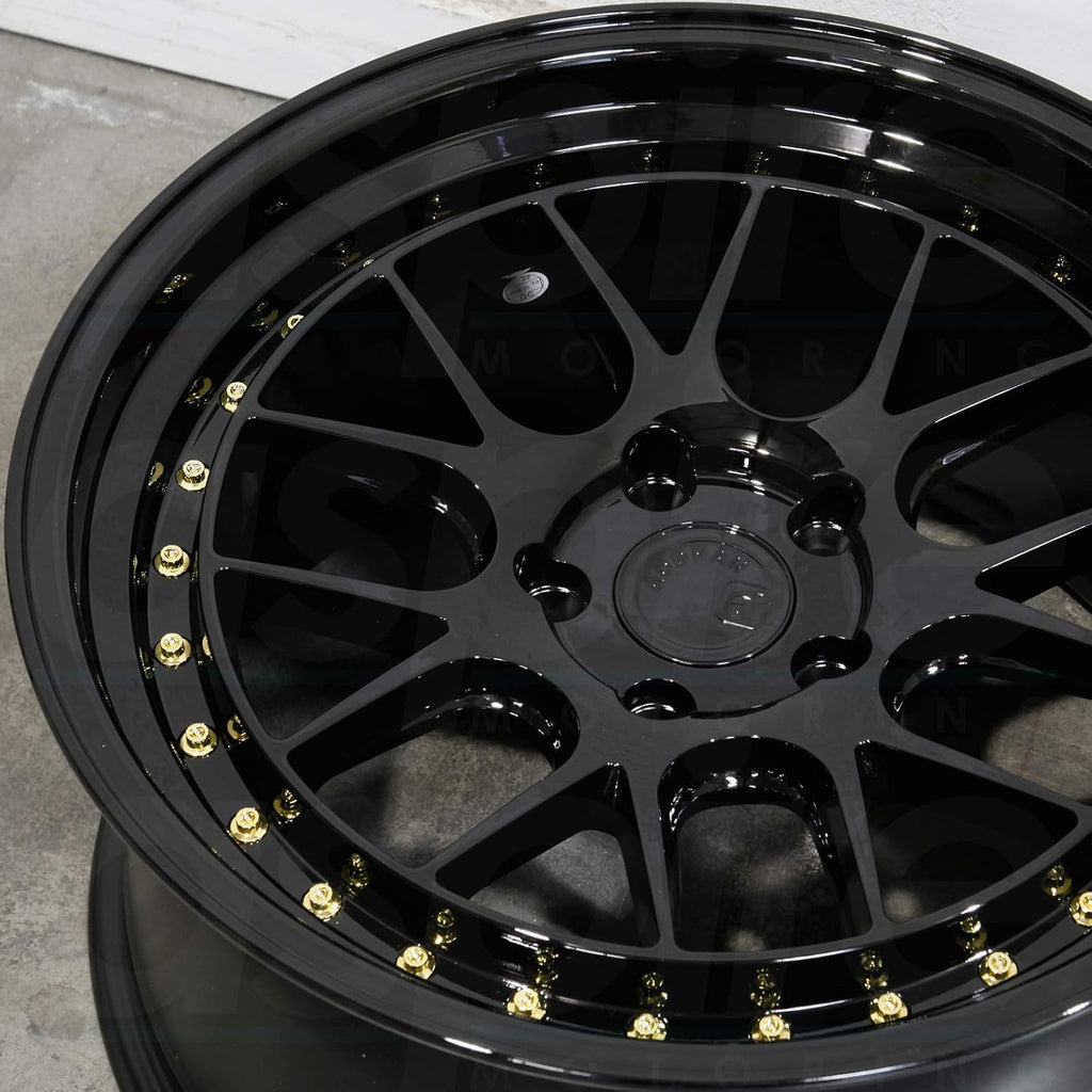 AodHan DS06 Wheel - Gloss Black W/Gold Rivets: 19x9.5 Wheel Size; 5x114.3 Lug Pattern; 73.1mm Hug Bore; 22mm Off Set.