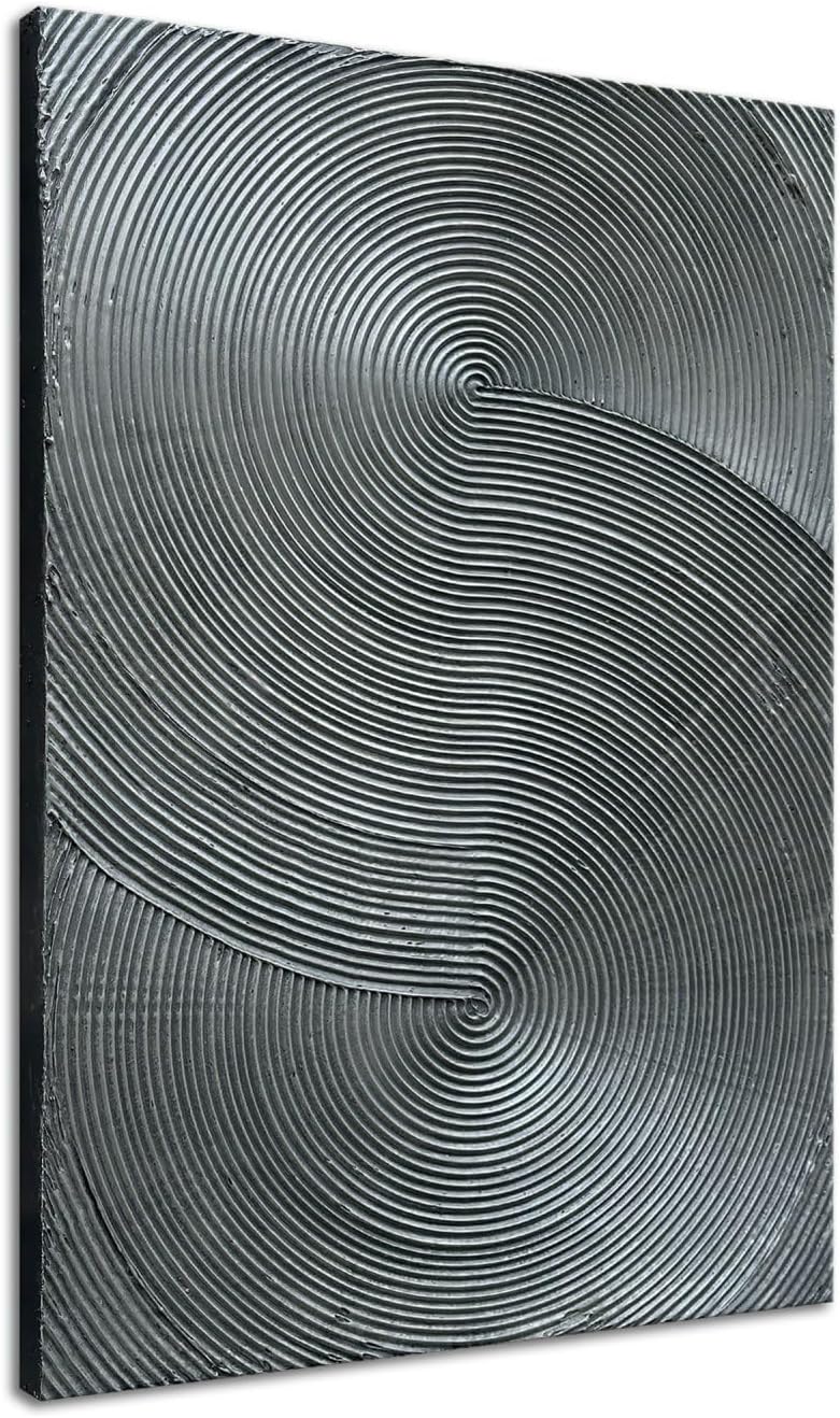 Slyart Handmade Modern Abstract Painting 3D Texture Wall Art 28x40 inches Minimalist Silver Gray Artwork Vertical Painting on Canvas Wall Decor