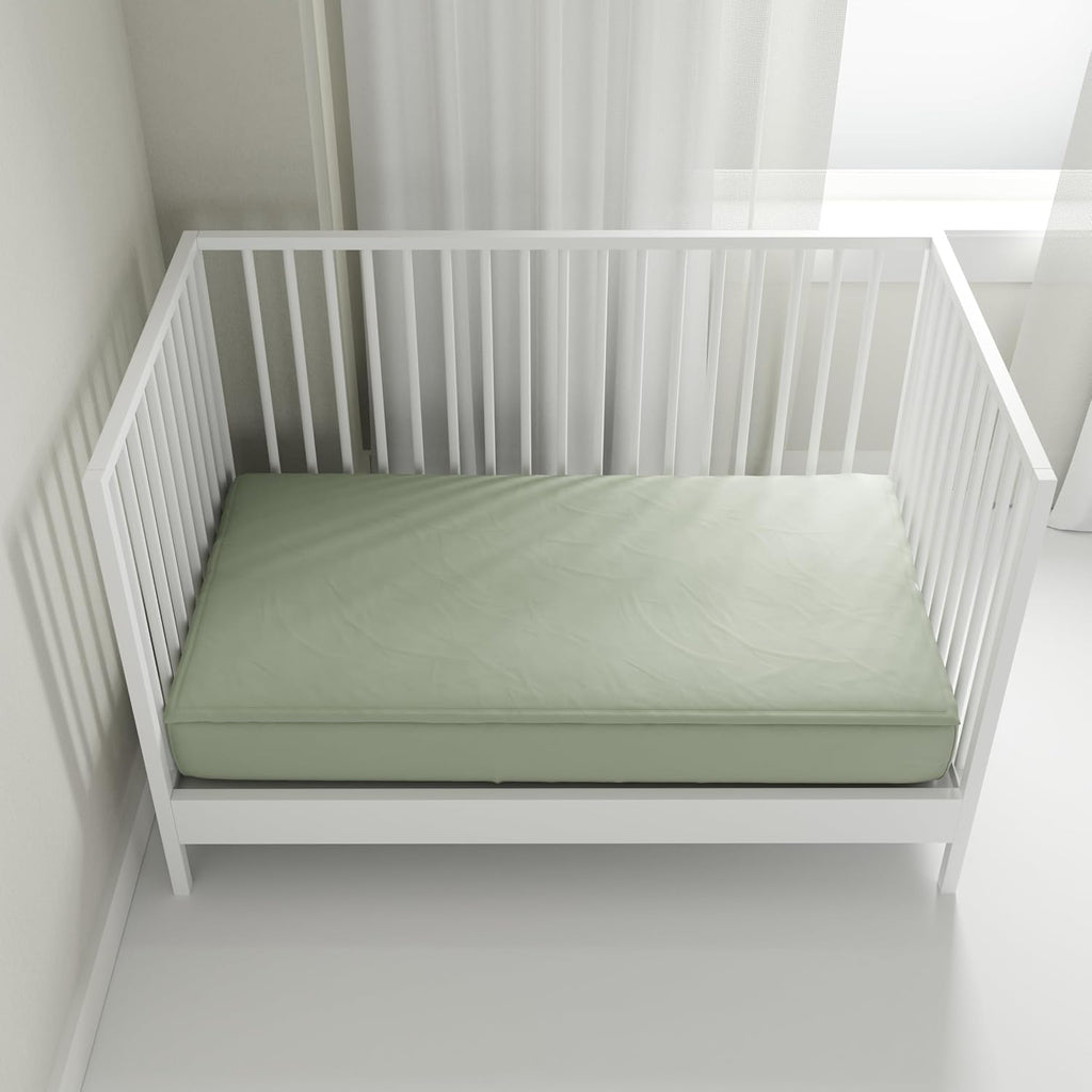 QuickZip Crib Sheet Set - Faster, Safer, Easier Baby Crib Sheets - Includes 1 Wraparound Base & 3 Zip-On Crib Sheets – Moss Green 100% Cotton - Fits All Standard Crib Mattresses