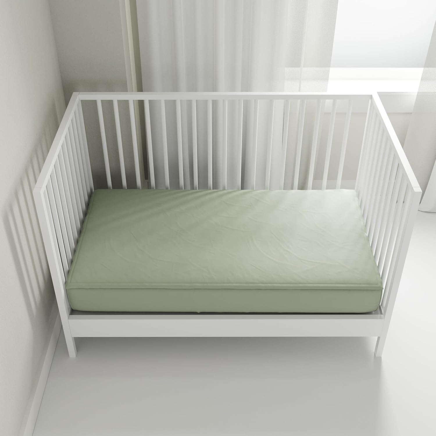 QuickZip Crib Sheet Set - Faster, Safer, Easier Baby Crib Sheets - Includes 1 Wraparound Base & 3 Zip-On Crib Sheets – Moss Green 100% Cotton - Fits All Standard Crib Mattresses