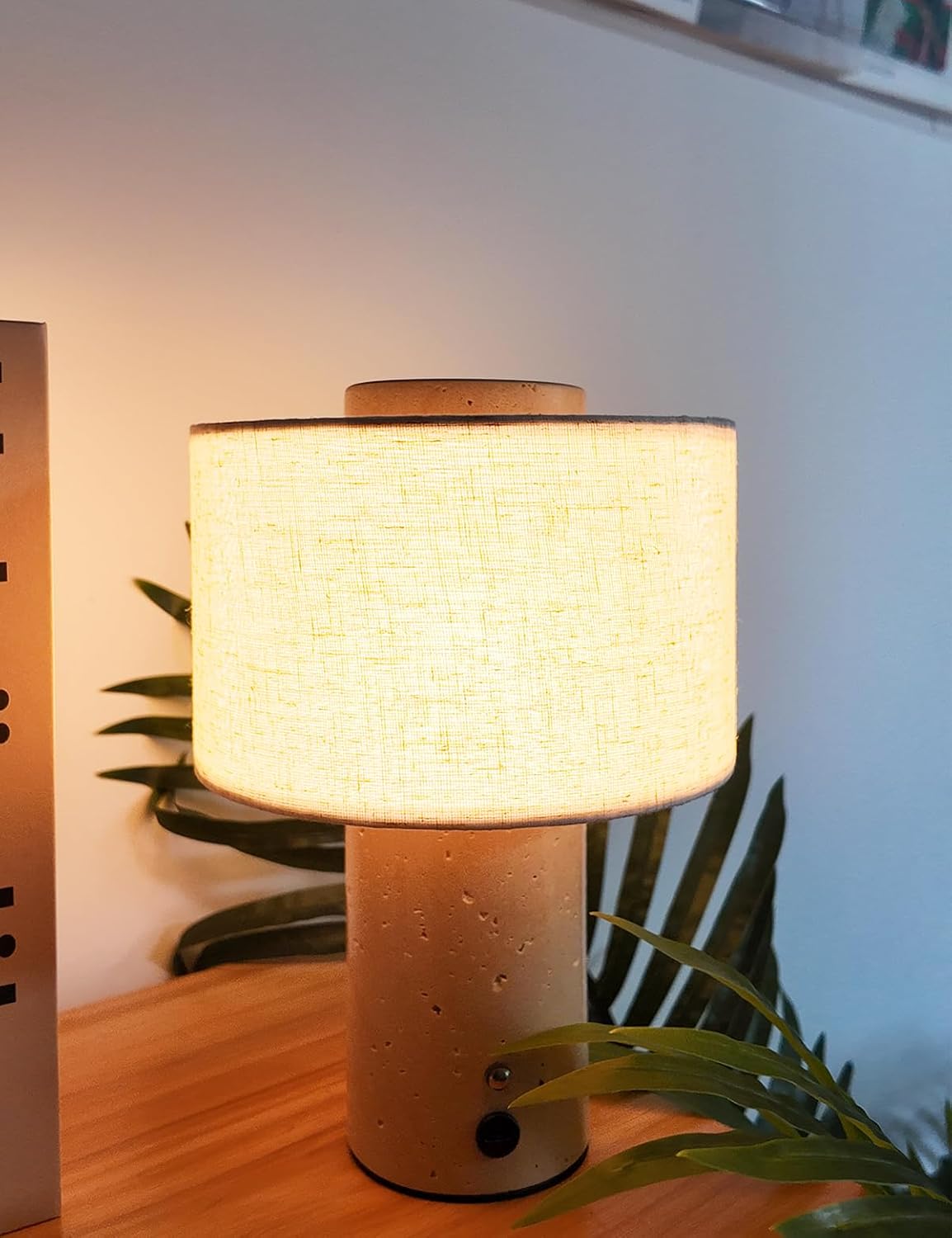 Stone Lamp, Natural Travertine Table Lamp 10 Inch Marble Wabi Sabi Light Fixture Organic Modern Home Decor Warm to Cool White Light for Bedside, Console, Entryway, Counter...(Plug-in Travertine Lamp)