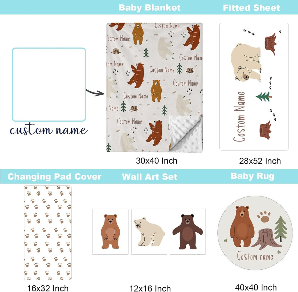 Personalized Baby Crib Bedding Set, Custom Name Nursery Bedding, Bear 5 Pcs Baby Bedding Set for Girl Boy, Double Layer Crib Set, Customized Gifts(Fixed Size)