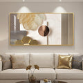 Large Framed Modern Luxury Gold Wall Art for Living Room, Horizontal Bright Style Artwork for Walls, Contemporary Geometric Picture Prints Painting Decor for Bedroom Hallway Dining Room 56x28 Inch