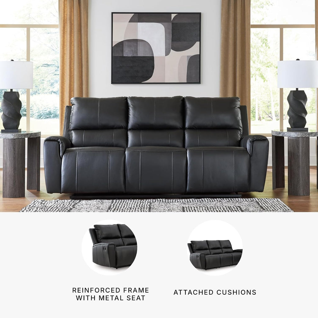 Signature Design by Ashley Glassmere Contemporary Dual-Sided Leather Match Reclining Sofa with Position Lock, Black