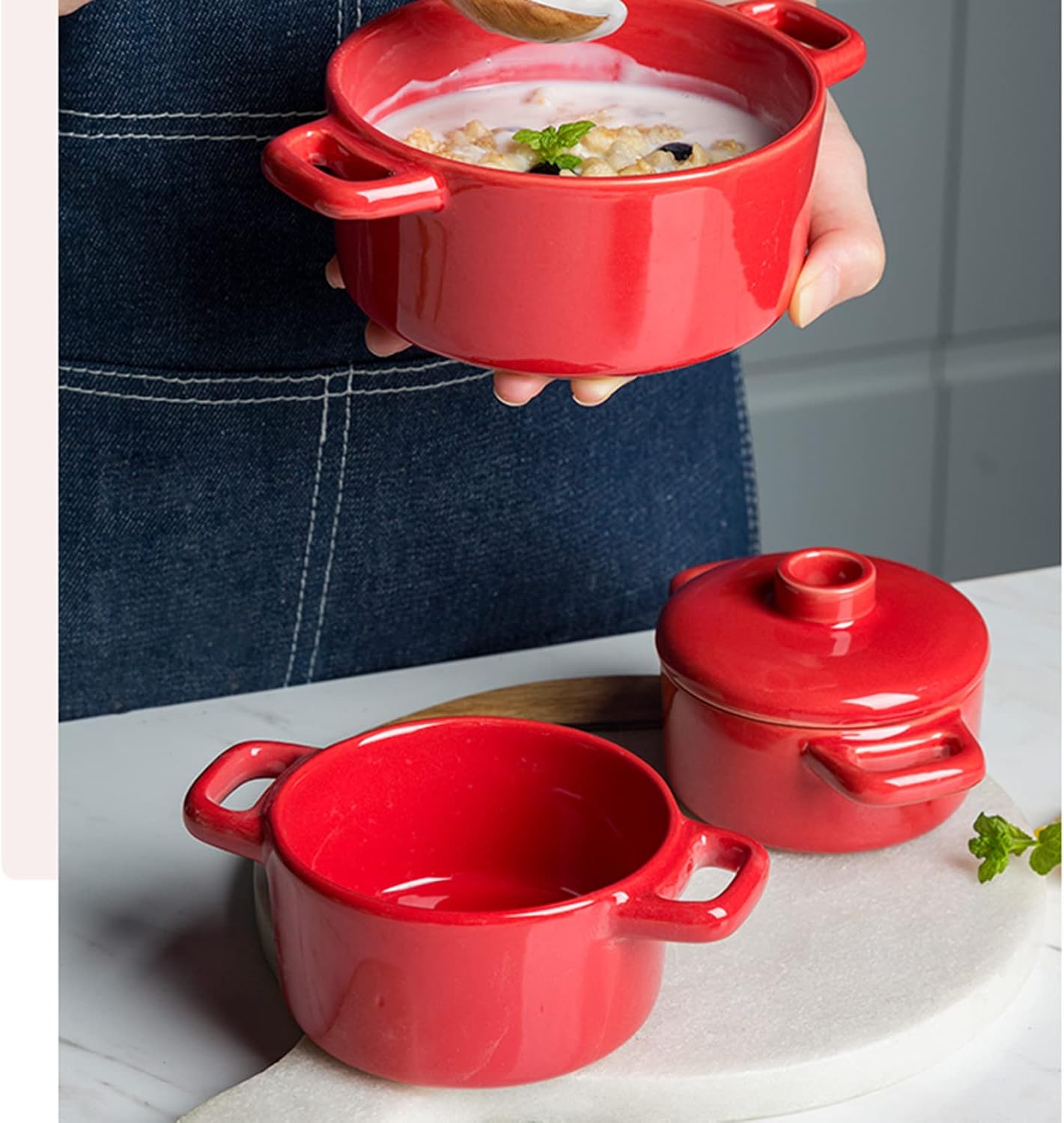 1100ml Ceramic Instant Noodle Bowl Kitchen Soup Salad Cereal Bowl With Lids And Non-slip Handle Ramen Bowsl For Dormitory Office - Blue Green (Color : Blue, Size : 1100ML)