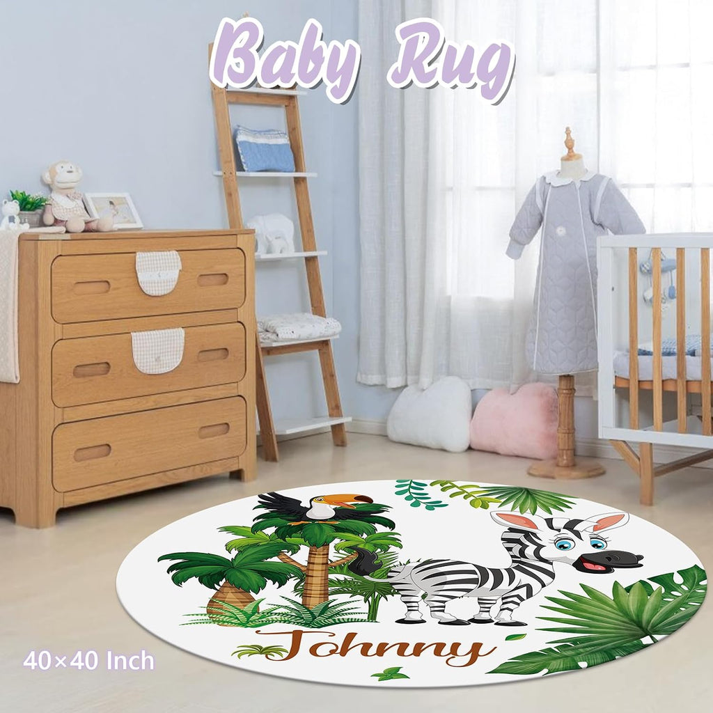 Personalized Baby Crib Bedding Set, 5 Pcs Custom Name Nursery Bedding Set for Girls Boys, Jungle Animals Baby Crib Set for Toddlers Infants, Double Layer Bedding Crib Sets Customized Gifts