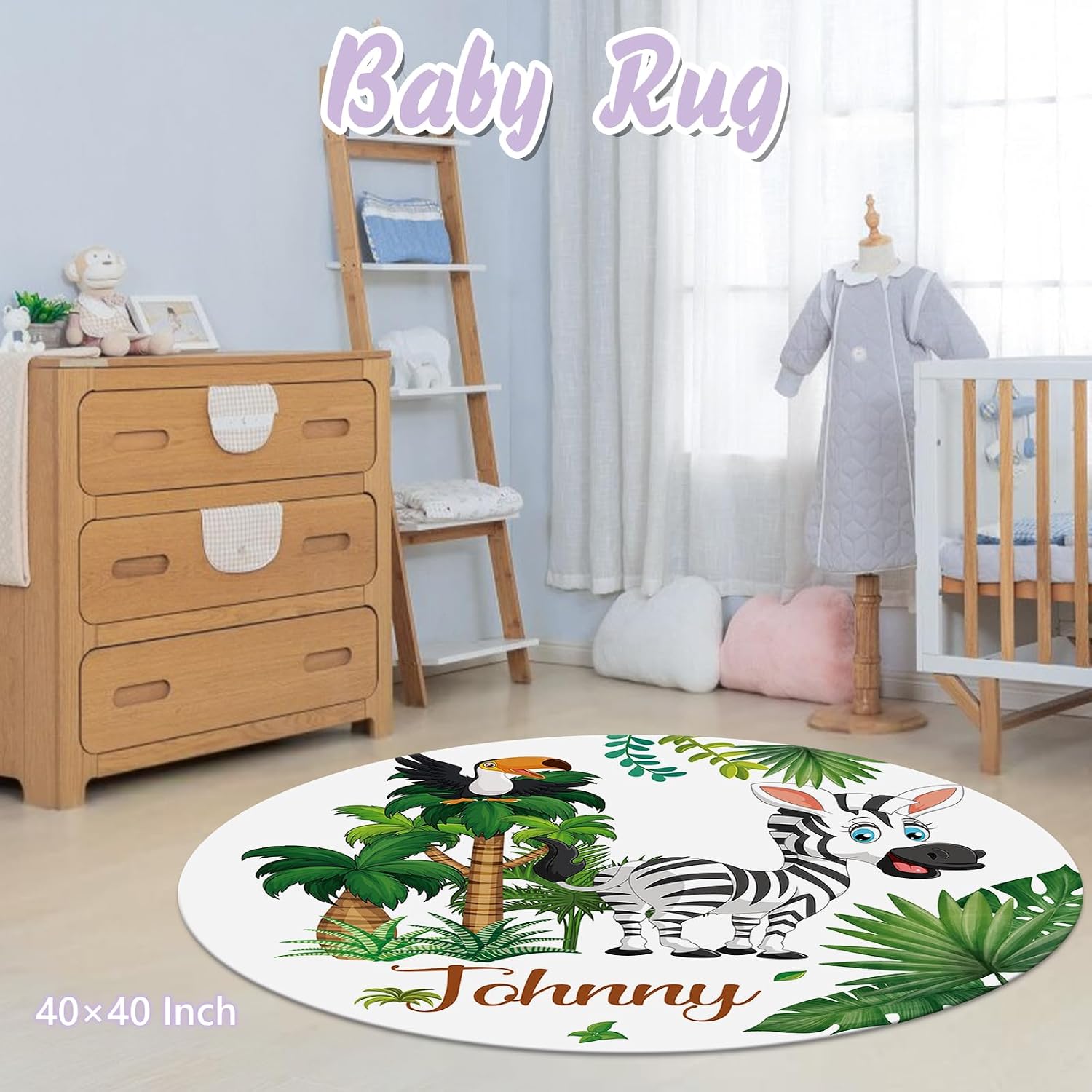 Personalized Baby Crib Bedding Set, 5 Pcs Custom Name Nursery Bedding Set for Girls Boys, Jungle Animals Baby Crib Set for Toddlers Infants, Double Layer Bedding Crib Sets Customized Gifts