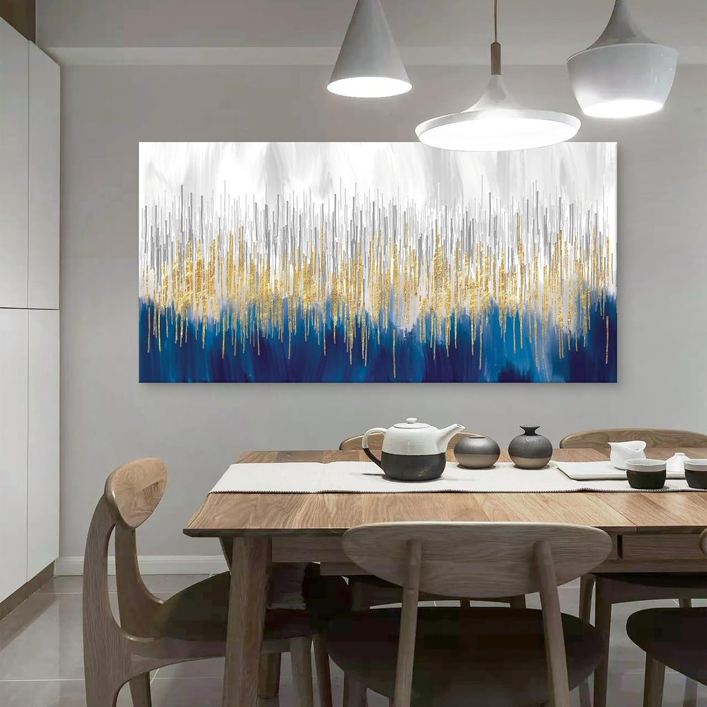 XXMWallArt FC3198 Abstract Wall Art Gold and Blue Canvas painting Artwork Painting Print for Living Room Bedroom Kitchen Home and Office Wall Decor