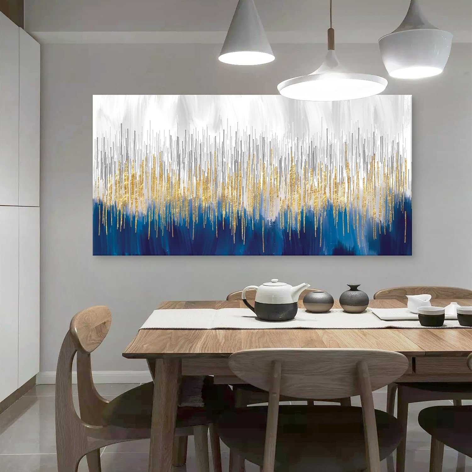 XXMWallArt FC3198 Abstract Wall Art Gold and Blue Canvas painting Artwork Painting Print for Living Room Bedroom Kitchen Home and Office Wall Decor