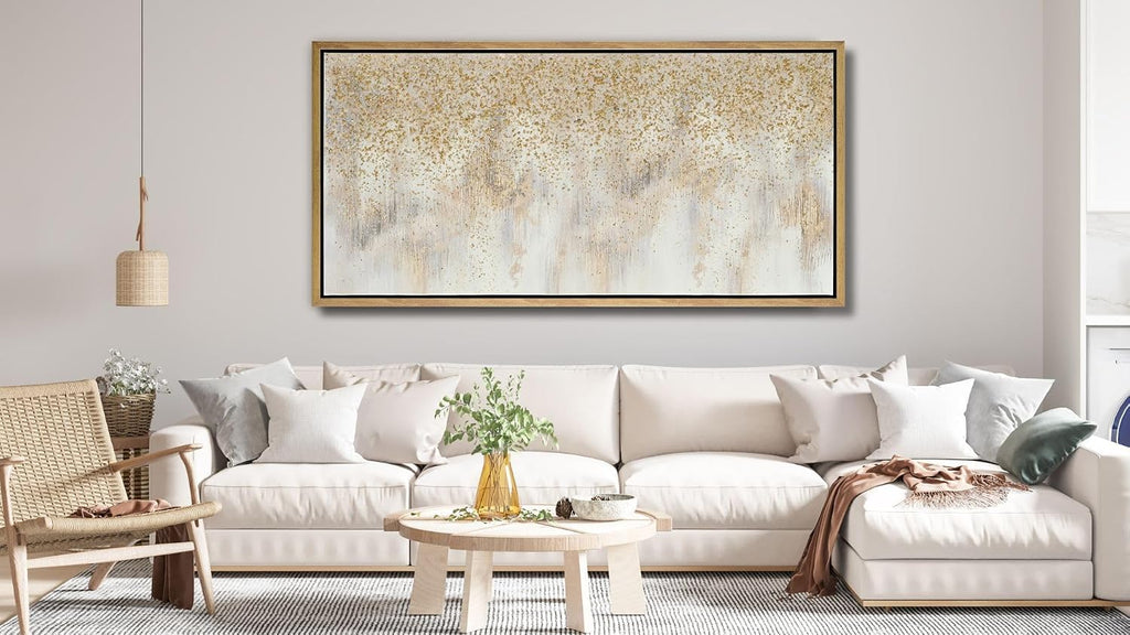 27'x56' Framed Gold Foil Abstract Wall Art,Modern Canvas Wall Paintings Abstract Artwork Large Painting for Bedroom Home Office Wall Decor