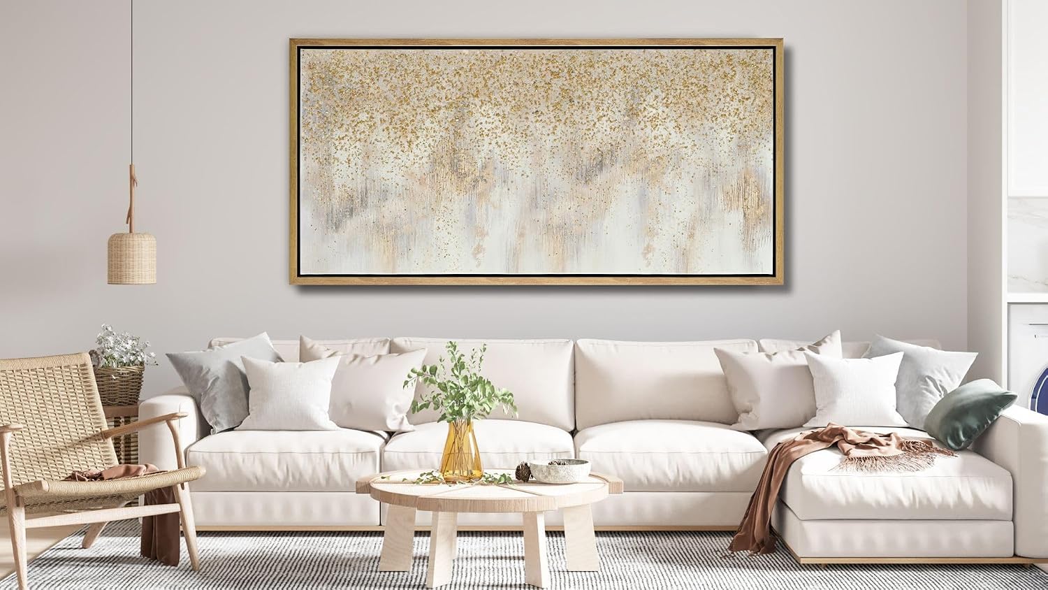 27'x56' Framed Gold Foil Abstract Wall Art,Modern Canvas Wall Paintings Abstract Artwork Large Painting for Bedroom Home Office Wall Decor
