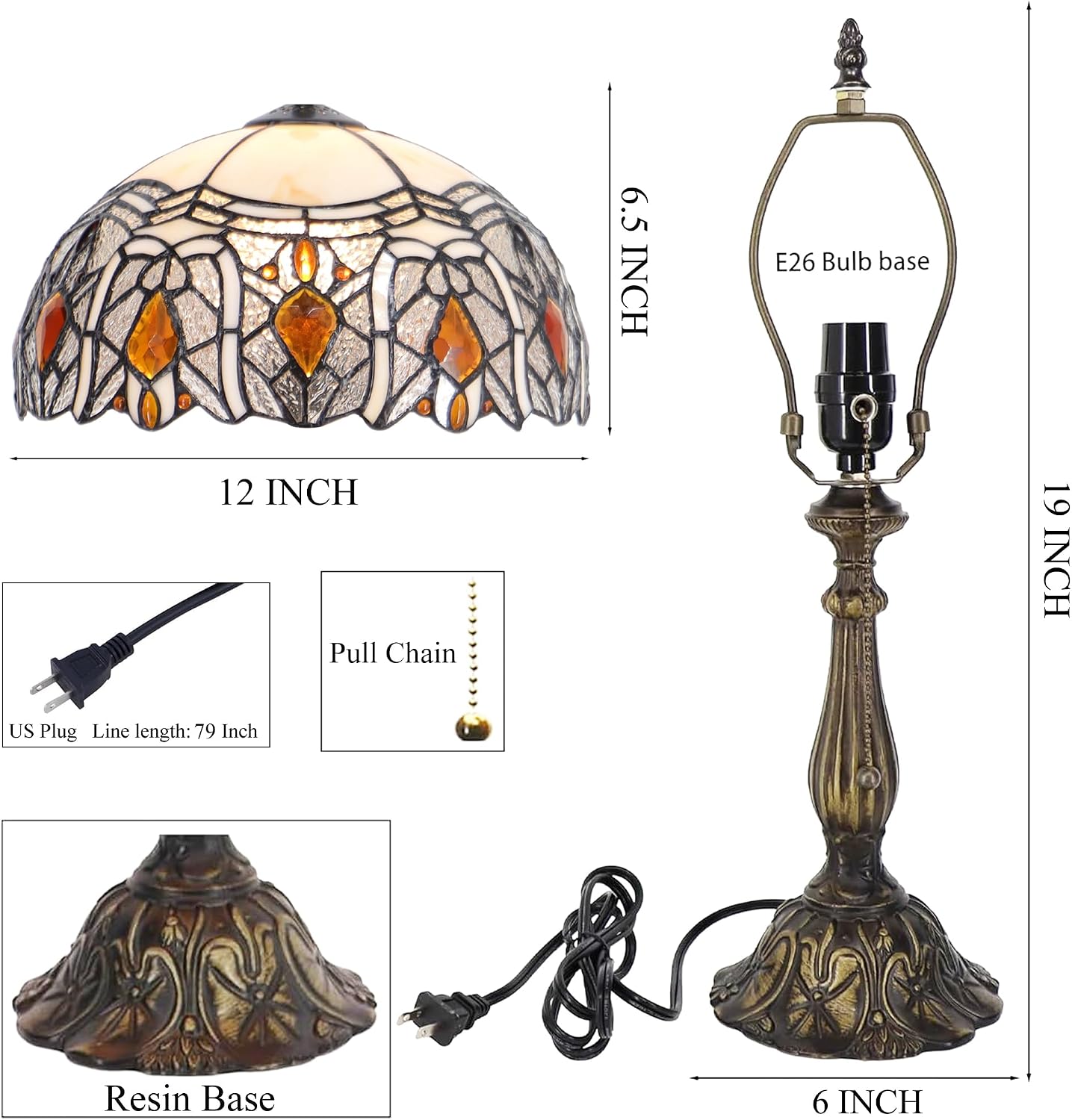 Tiffany Style Lamp Stained Glass Table Lamp Memory Sympathy Desk Reading Light 12X19 Inch (Crystal Style)