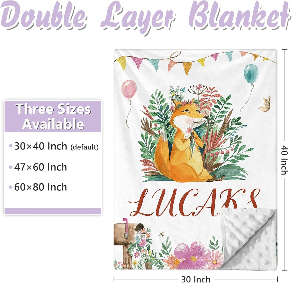 Custom Baby Crib Bedding Set, 5 PCS Personalized Name Baby Crib Sets for Girls Boys, Fox Theme Nursery Bedding Sets for Infant Toddler, Double Layer Flannel Bed Set Customized Gifts