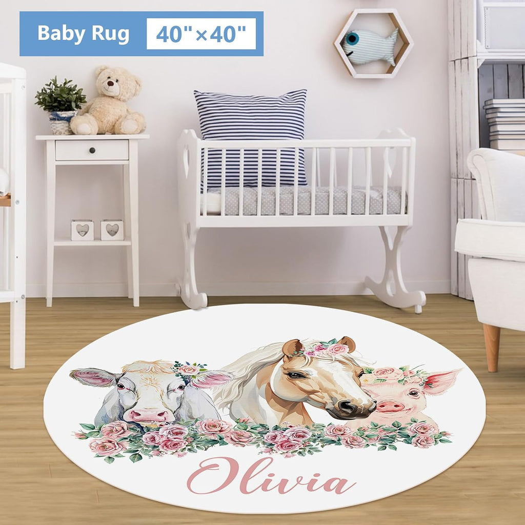 KAINSY Personalized Floral Animal Crib Bedding Set, 5 Pcs Custom Baby Crib Set with Name, Double Layer Nursery Bedding Set, Soft Baby Bedding Crib Set for Girls, Customized Gift for Toddler Infant