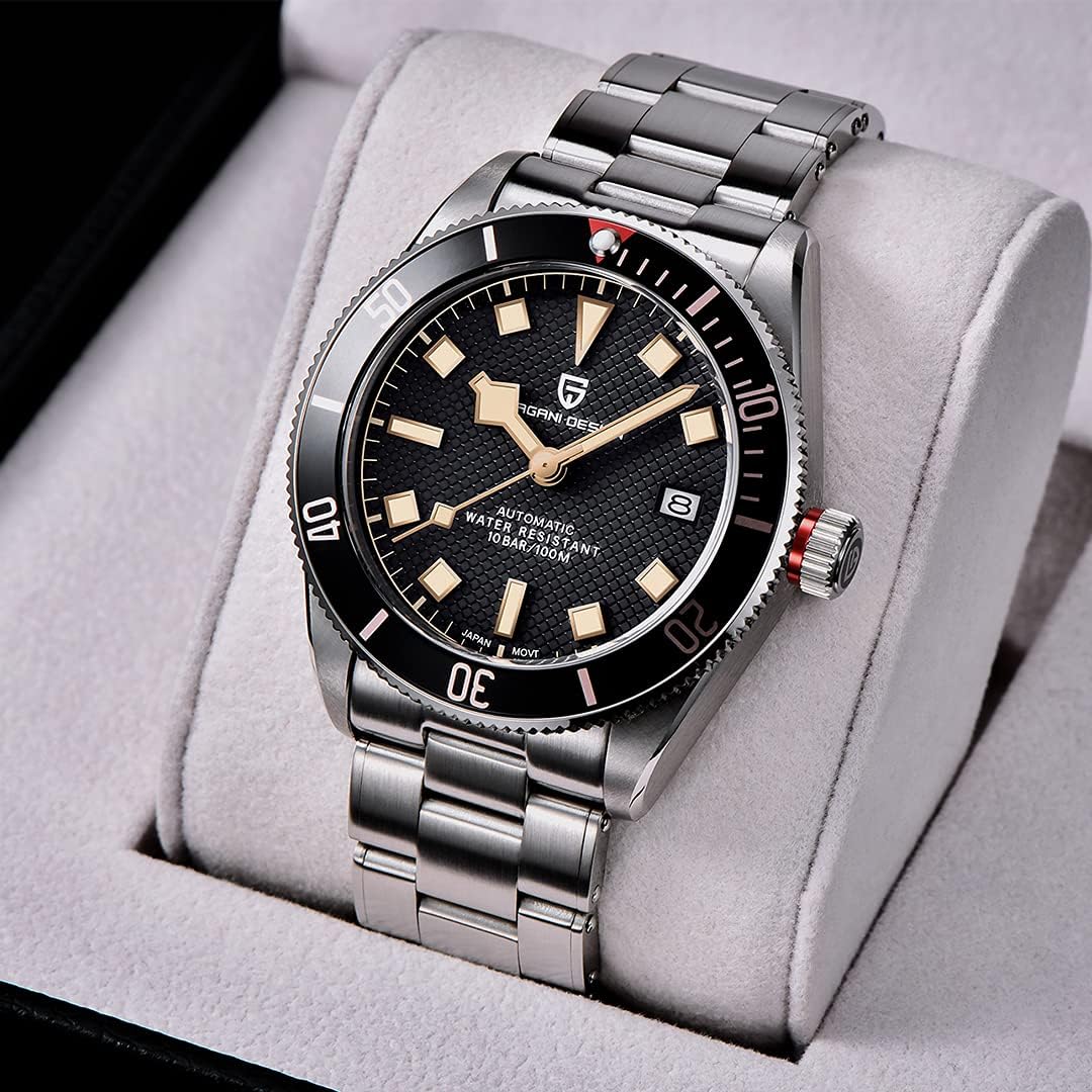 HaiQin Pagani Design 1671 V2 Classic Men's Automatic Watches Japanese NH35A Self-Winding Movement 100M Waterproof Mechanical Watch, Stainless Steel Aluminum Bezel Fashion Business Luminous Watch Date