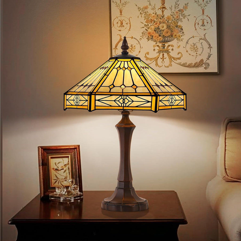 Capulina Tiffany Lamp Stained Glass Table Lamp 13x13x20 Inches Cream Hexagon Tiffany Style Desk Reading Lamp Decor for Home Office Bedroom Living Room