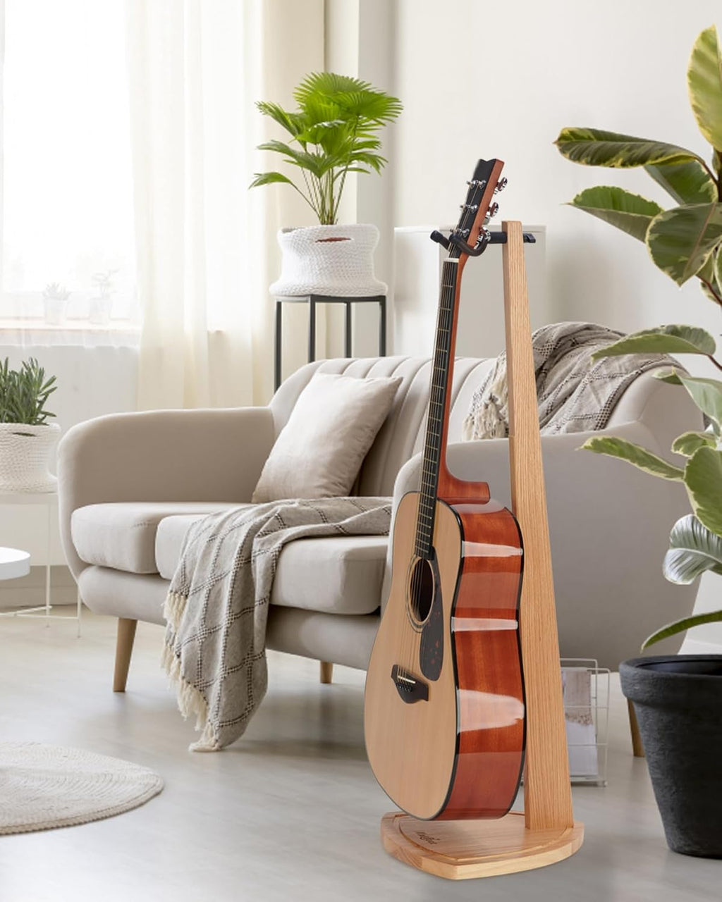 Dual Guitar Stand, 2 Pack Acoustic Stand for 2 Electric, Bass, Mandolin, Red Oak Wooden Double Guitar Floor Holder for Home Decor, Studio Display, Wood Instrument Floor Holder, Gifts for Men