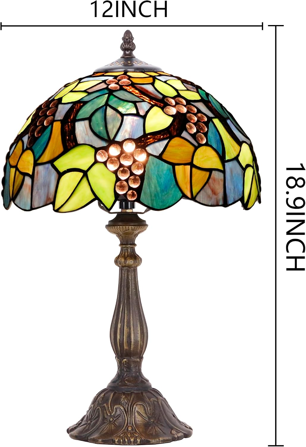 Tiffany Stained Glass Touch Control Table Lamp Purple Grape Style 12×12×19 Inches Desk Reading Light Bedroom Office