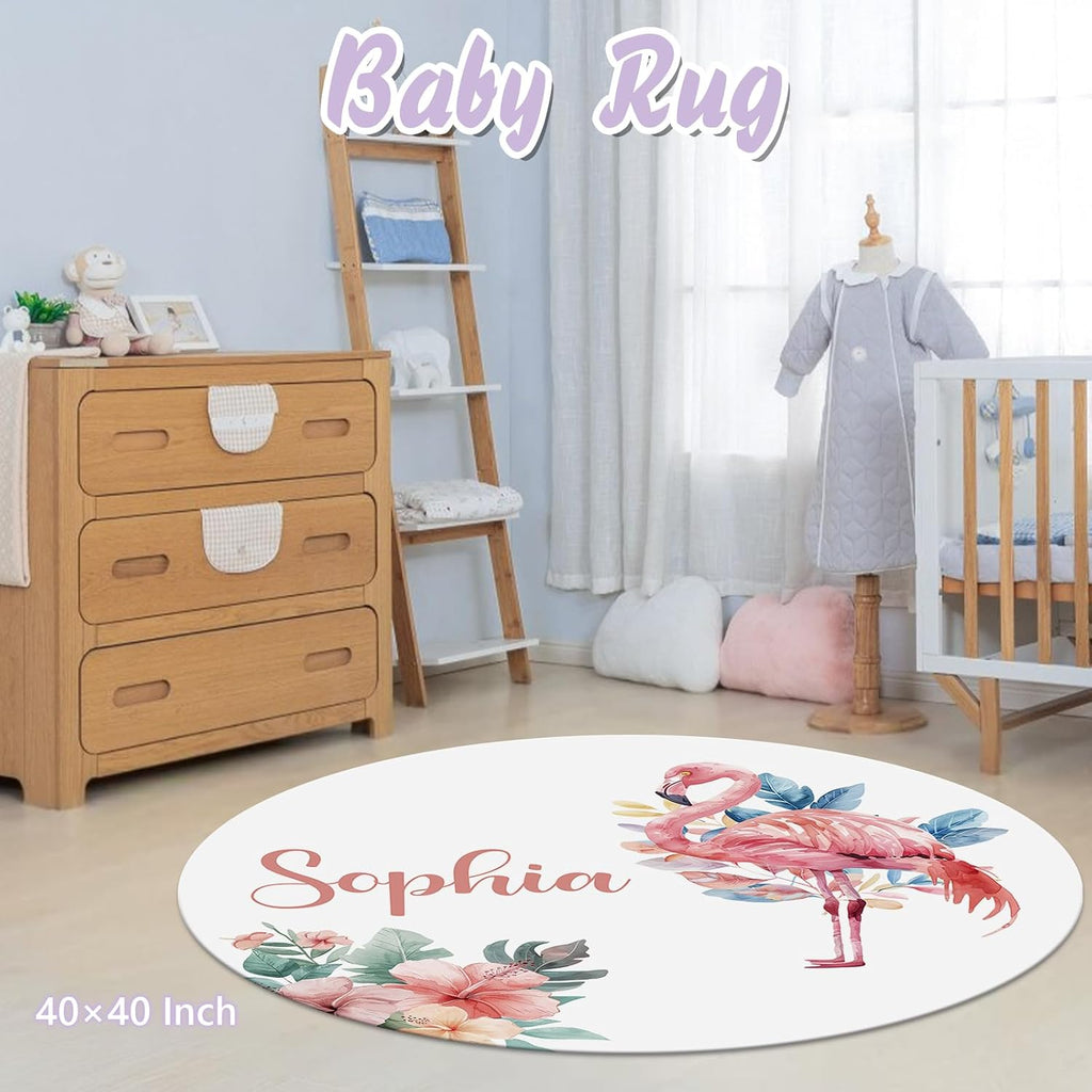 Personalized Baby Crib Bedding Set, 5 Pcs Custom Name Nursery Bedding Set for Girls Boys, Flamingo Baby Crib Set for Toddlers Infants, Double Layer Bedding Crib Sets Customized Gifts