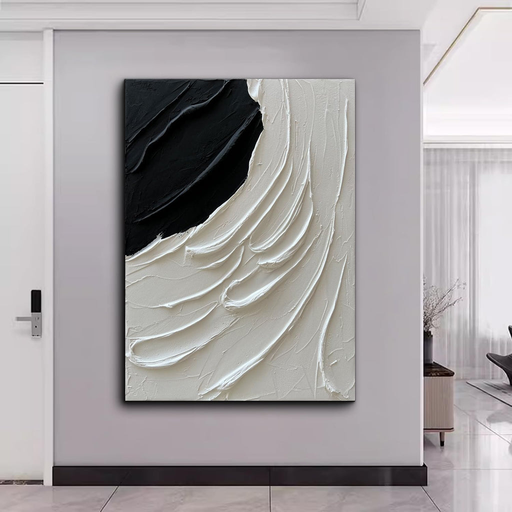 Creespi Hand Painted Thick Textured Black and White Wall Art 28x40 inch,Modern Minimalist Abstract Oil Painting On Canvas for Wall Decor