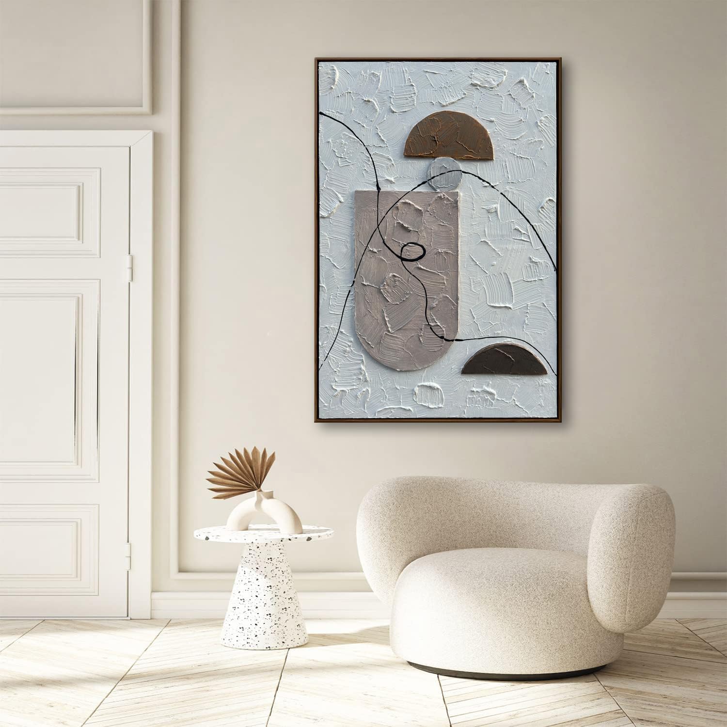 Hand Painted Modern Relief Painting, Framed Artwork, Plaster Wall Art, 3D Textured Oil Paintings on Canvas