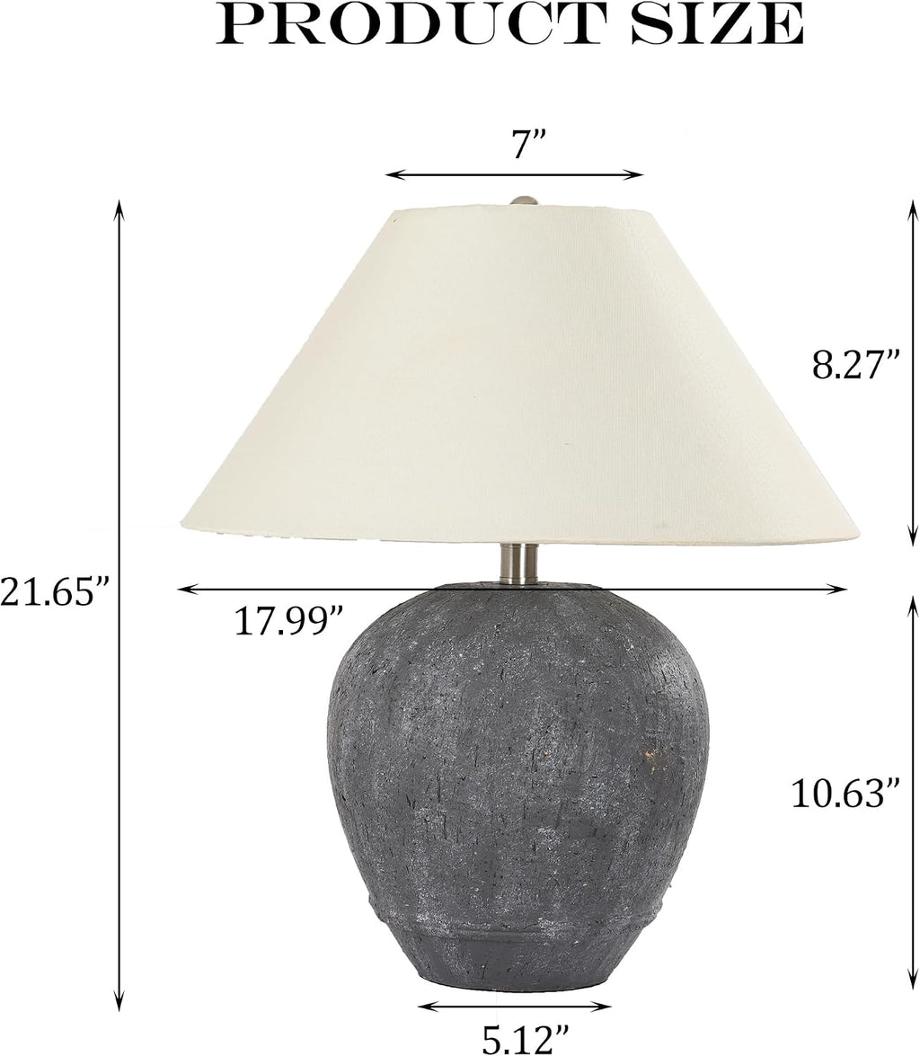Pia Ricco 21'' Large Gray Base Ceramic Basin Table Lamp Set of 2 for Bedroom, Living Room, Dining Room, Office, White Shade