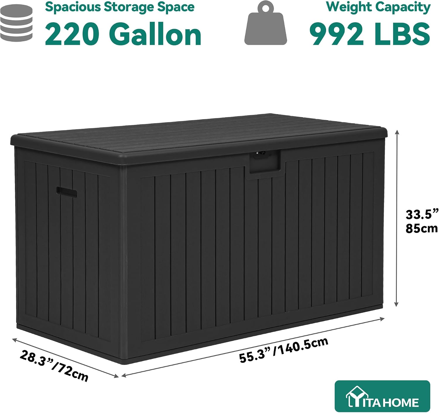 YITAHOME 220 Gallon Double-Wall Deck Box with Divider & Side Handles, Outdoor Large Storage for Patio Furniture Cushions, Garden Pool Accessories, Water Resistant & Lockable(Black)