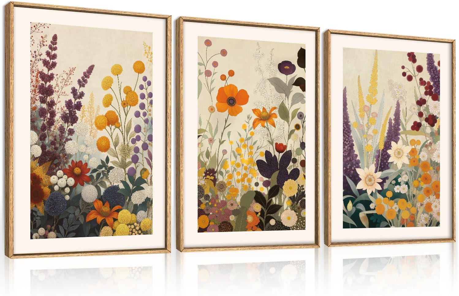 Aurlan Large Retro Boho Vibrant Floral Framed Canvas Wall Art Set,Earthy Abstract Tropical Wildflower Wall Decor,Modern Terracotta Botanical Artwork for Living Room,Bedroom,Farmhouse-24 x36 x3