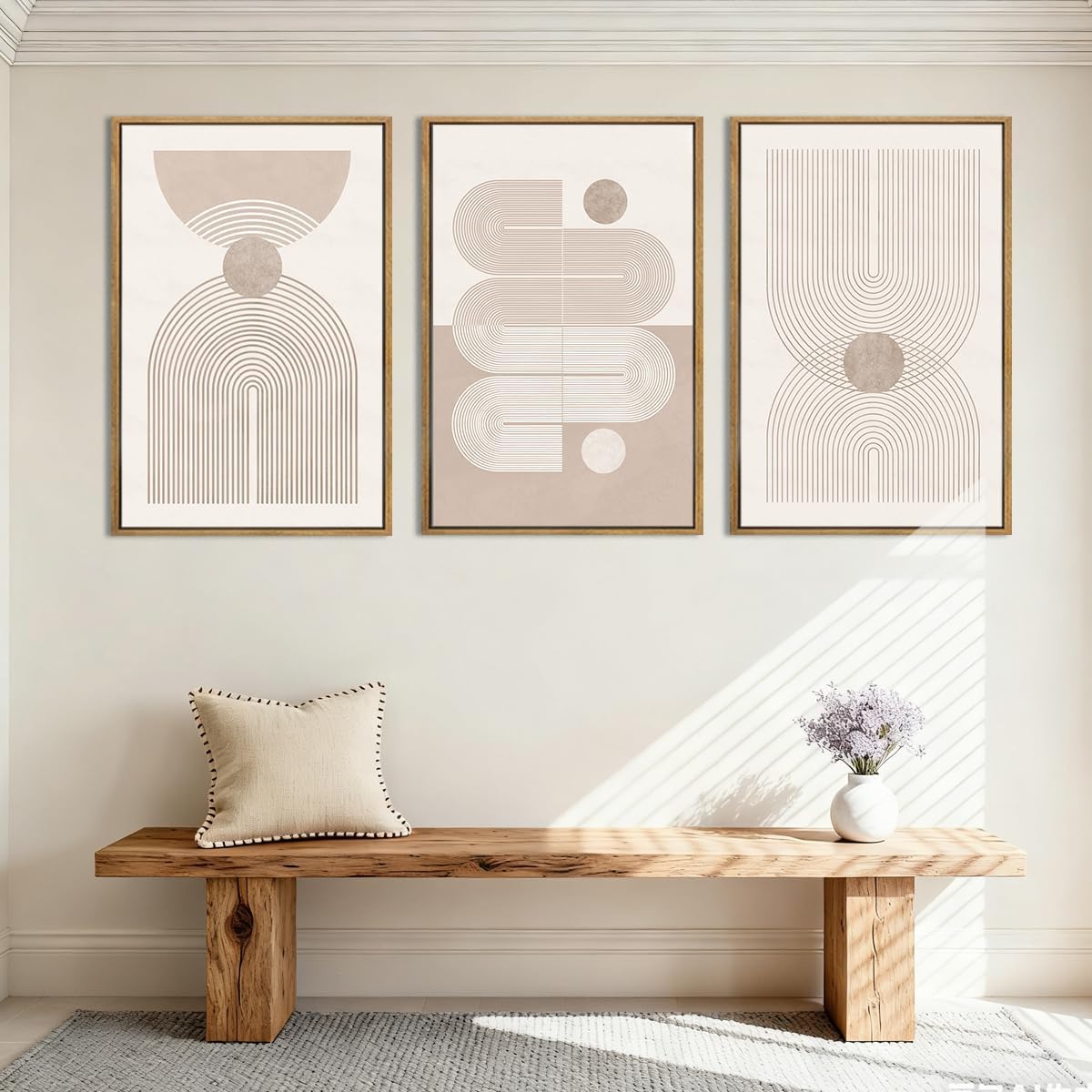 Anyzal Extra Large Boho Abstract Wall Art 24x36 Inch Framed Minimalist Neutral Canvas Wall Decor Pink White Modern Artwork for Living Room Bedroom Office Set of 3