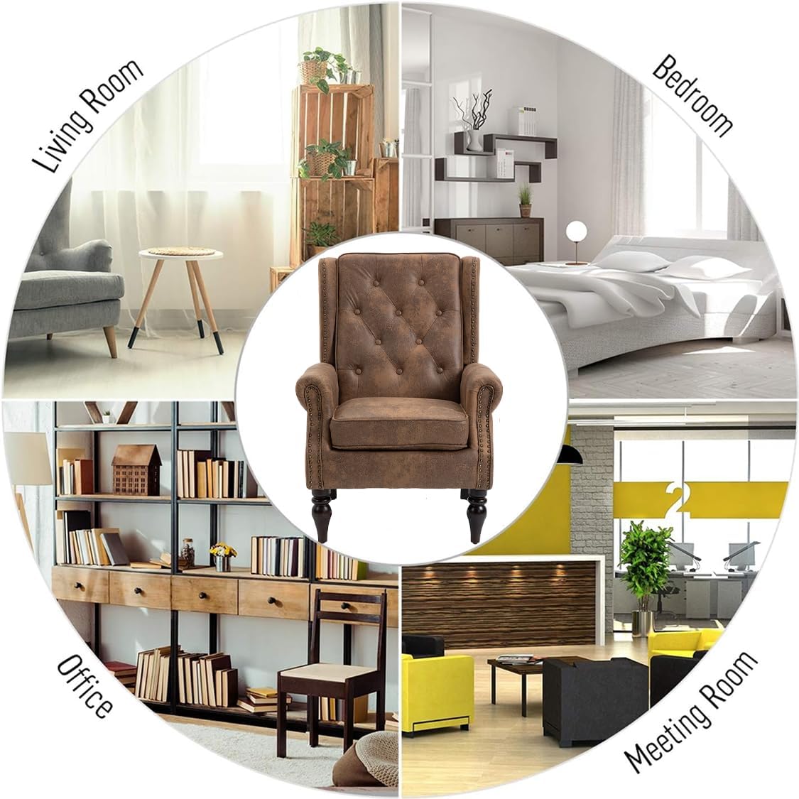 Mid-Century High Wingback Chair Set of 2,Microsuede Accent Chair Armchair with Buttons,Modern Living Room Chairs with Rivet Decoration,Leisure Single Sofa Chair for Bedroom,Home Reception (Coffee)