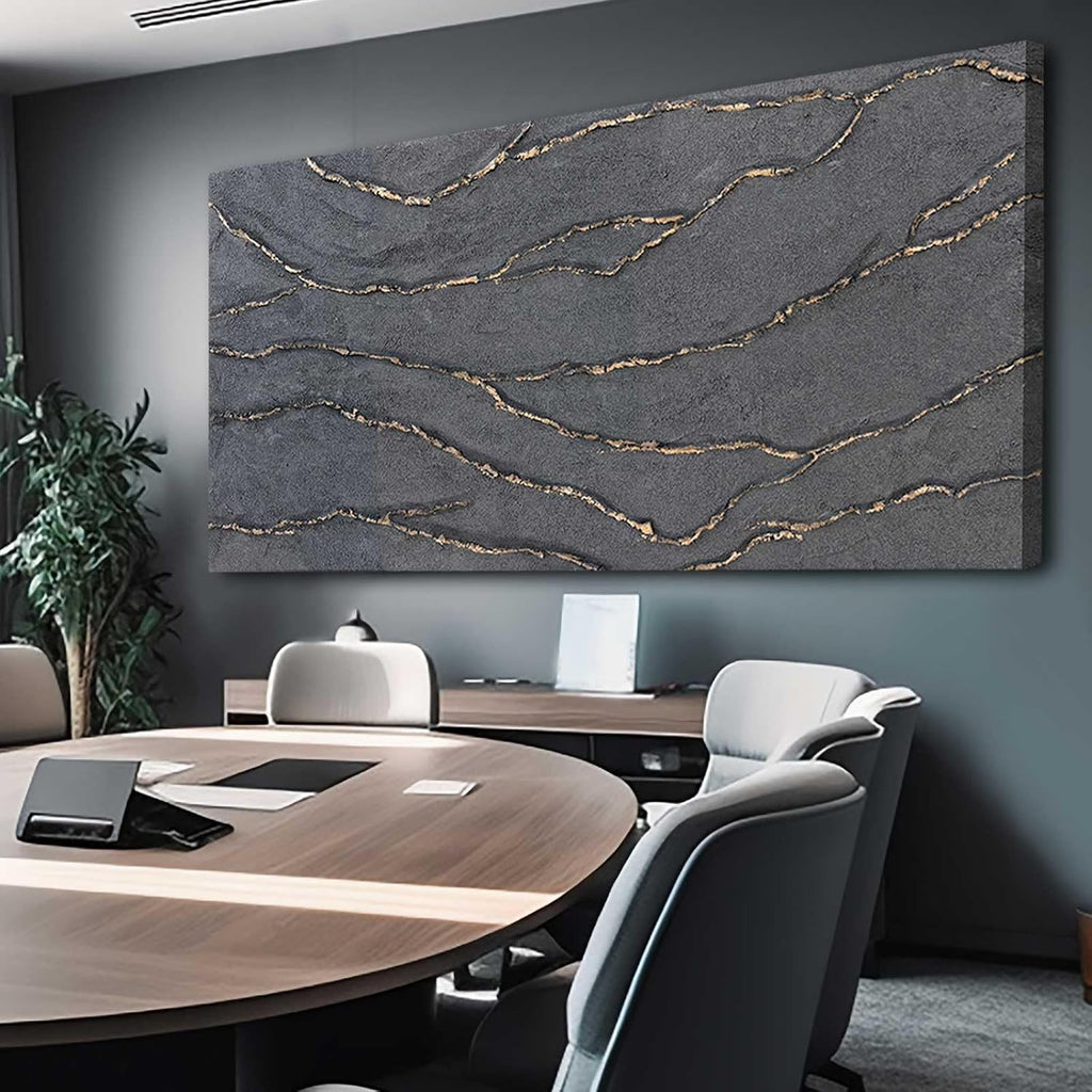 XIANSHOU Canvas Wall Art Hand Painted Large Gold and Grey Abstract Painting Textured Wall Decor 29'x58' Home Artwork Decoration for Living Room Office Bedroom Dining Room